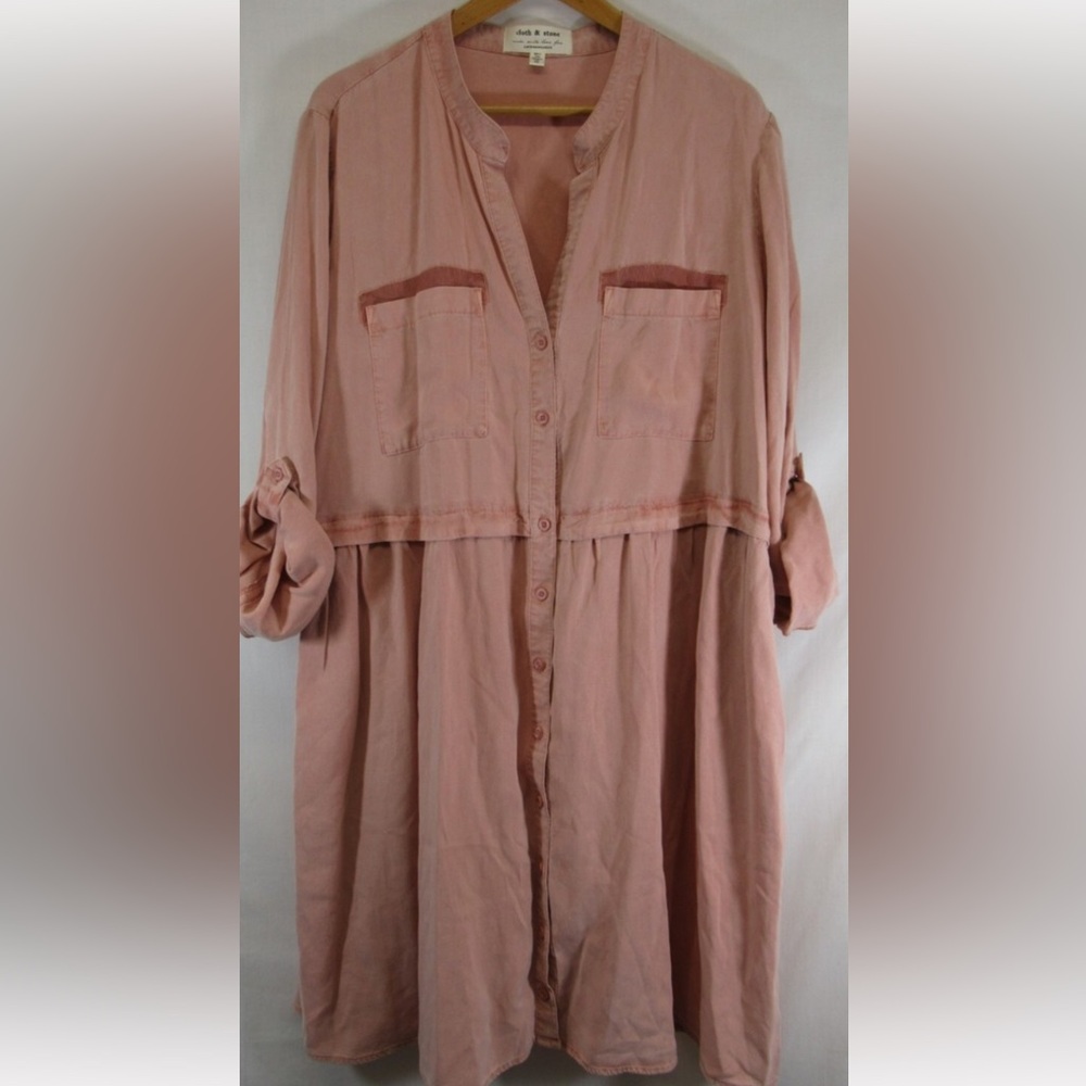 ANTHROPOLOGIE Cloth & Stone Coral Button-Up  Long Sleeve Dress Women Sz:PXS